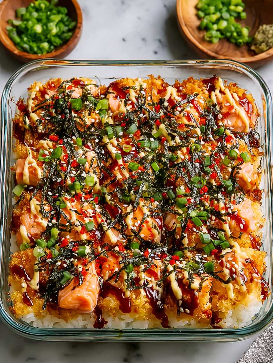 Baked Spicy Salmon Sushi Bake with Crispy Rice image 2