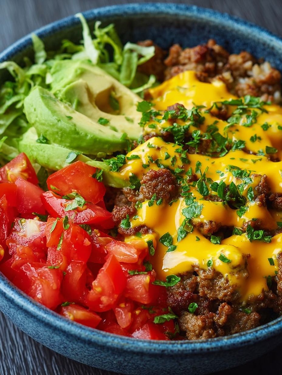 Delicious Cheesy Ground Beef Burger Bowl image 2