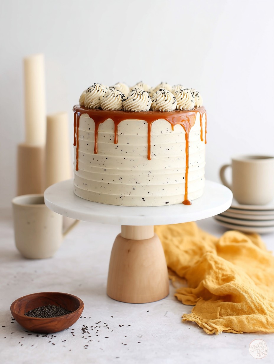 Elegant London Fog Cake with Caramel Drip image 2