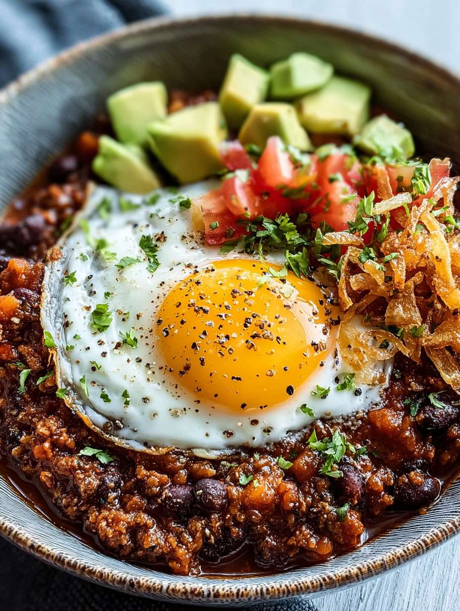 How to Make a Flavorful Chili Bowl with Fried Egg image 2