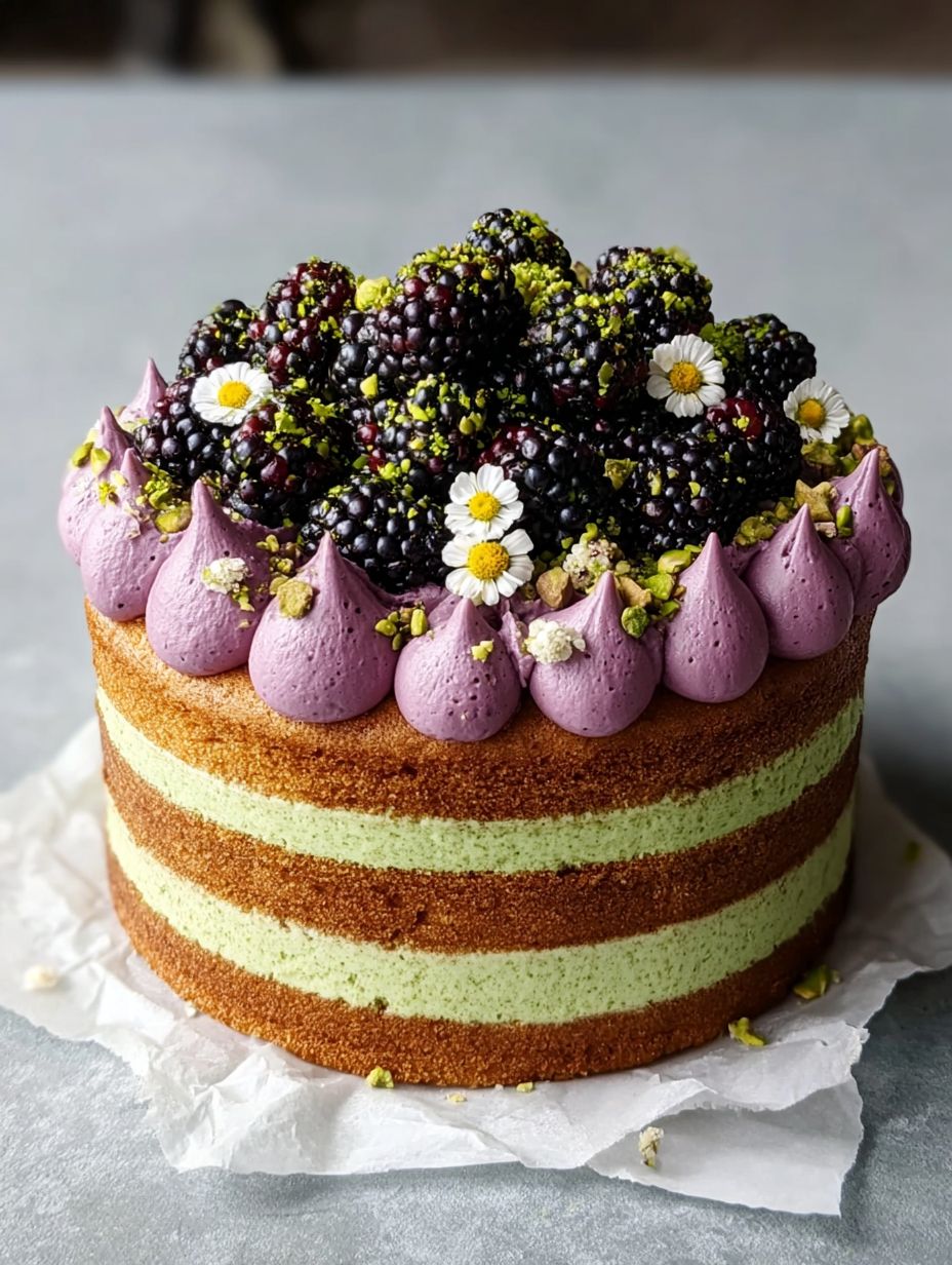 Pistachio Olive Oil Cake with Fresh Blackberry Cream image 2