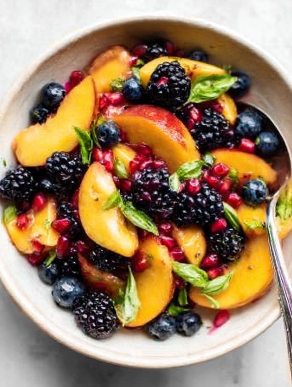 Quick & Healthy Peach Berry Basil Fruit Salad image 2