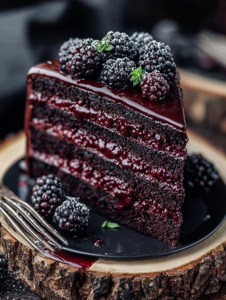 Rich Chocolate Blackberry Velvet Cake Recipe. image 2