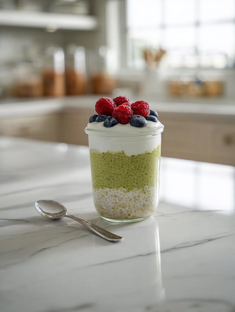 Creamy Pistachio Chia Overnight Oats with Berries image 2