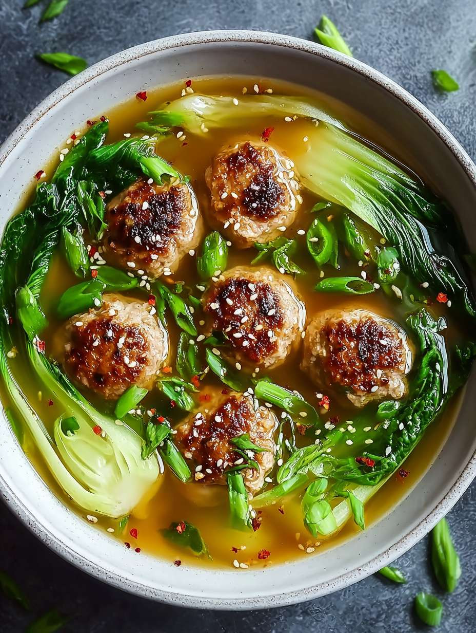 Healthy Ginger Chicken Meatball Soup with Bok Choy image 2