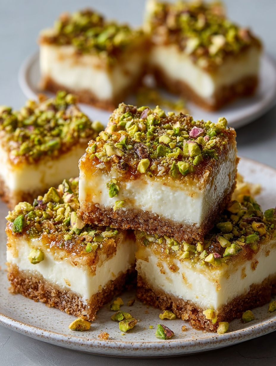Mouthwatering Greek Honey Pistachio Cheesecake Bars image 2